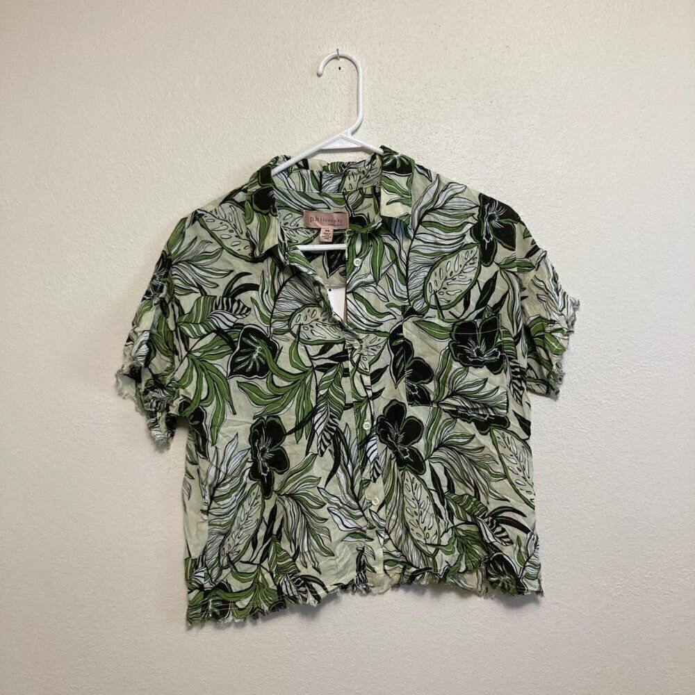 Philosophy Green and Black Floral Button Down Shirt